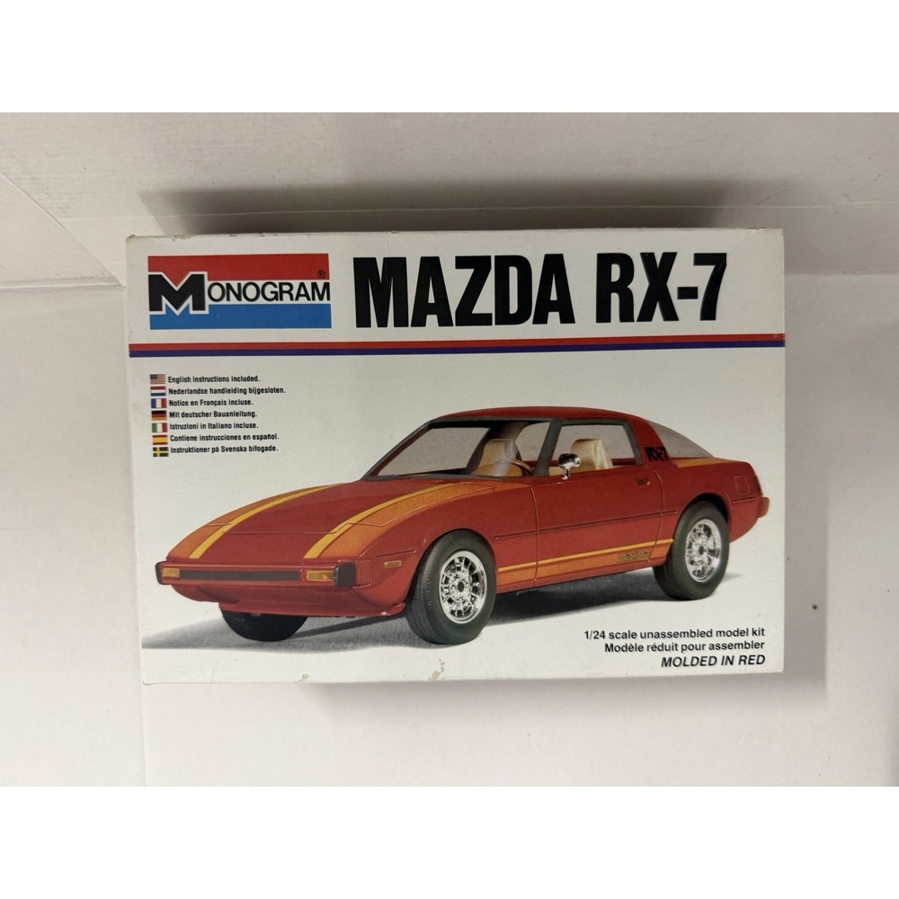 Vintage Monogram Mazda RX-7 1/24 Scale Model Kit Open Box Molded in Red